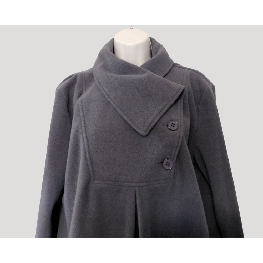 Womens Fleece Jacket XL Gray Long Sleeve Pullover Button-Up Collar Warm Cozy - Picture 2 of 6